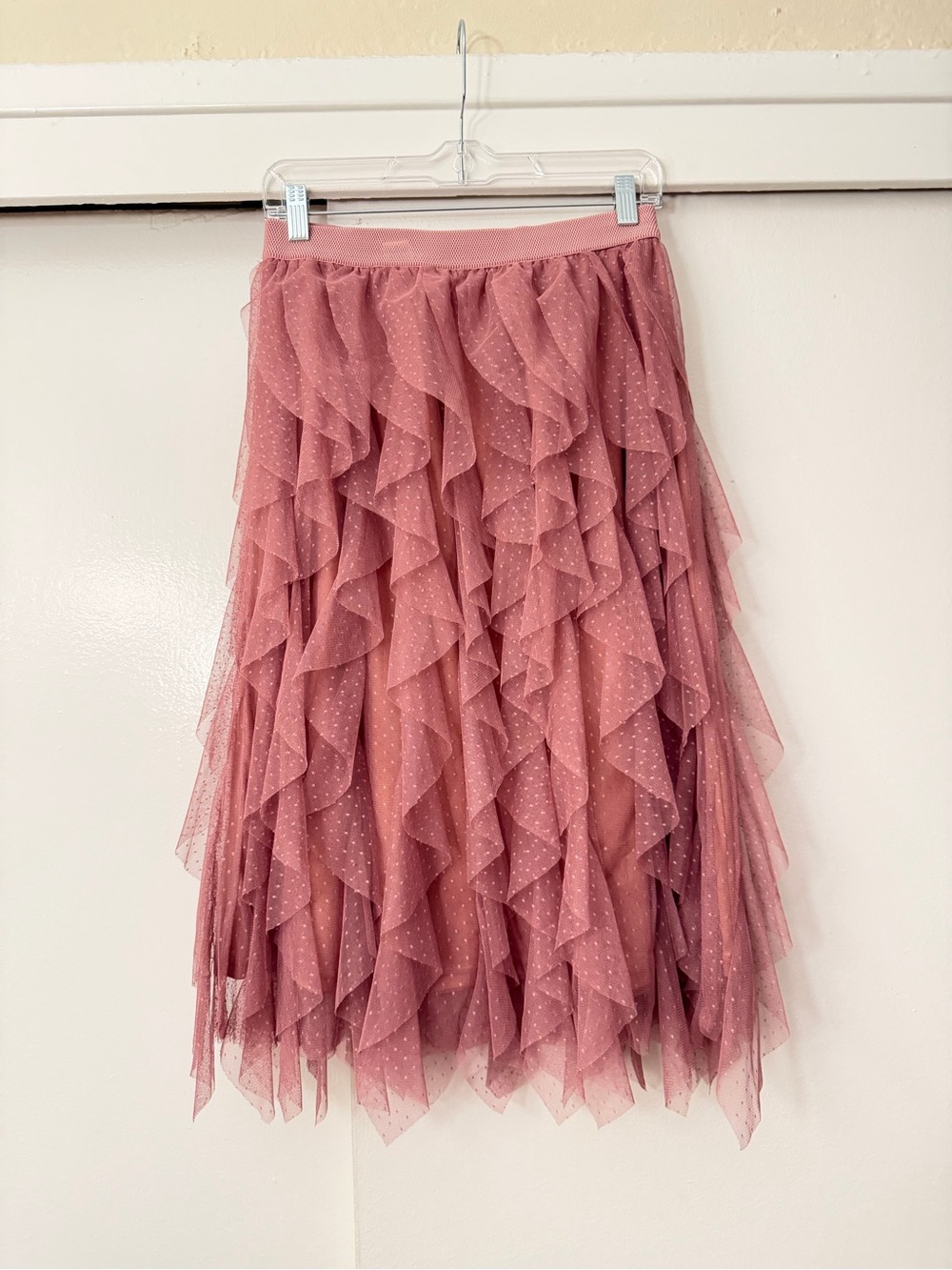 Dusty Rose Ruffled Tulle Midi Skirt